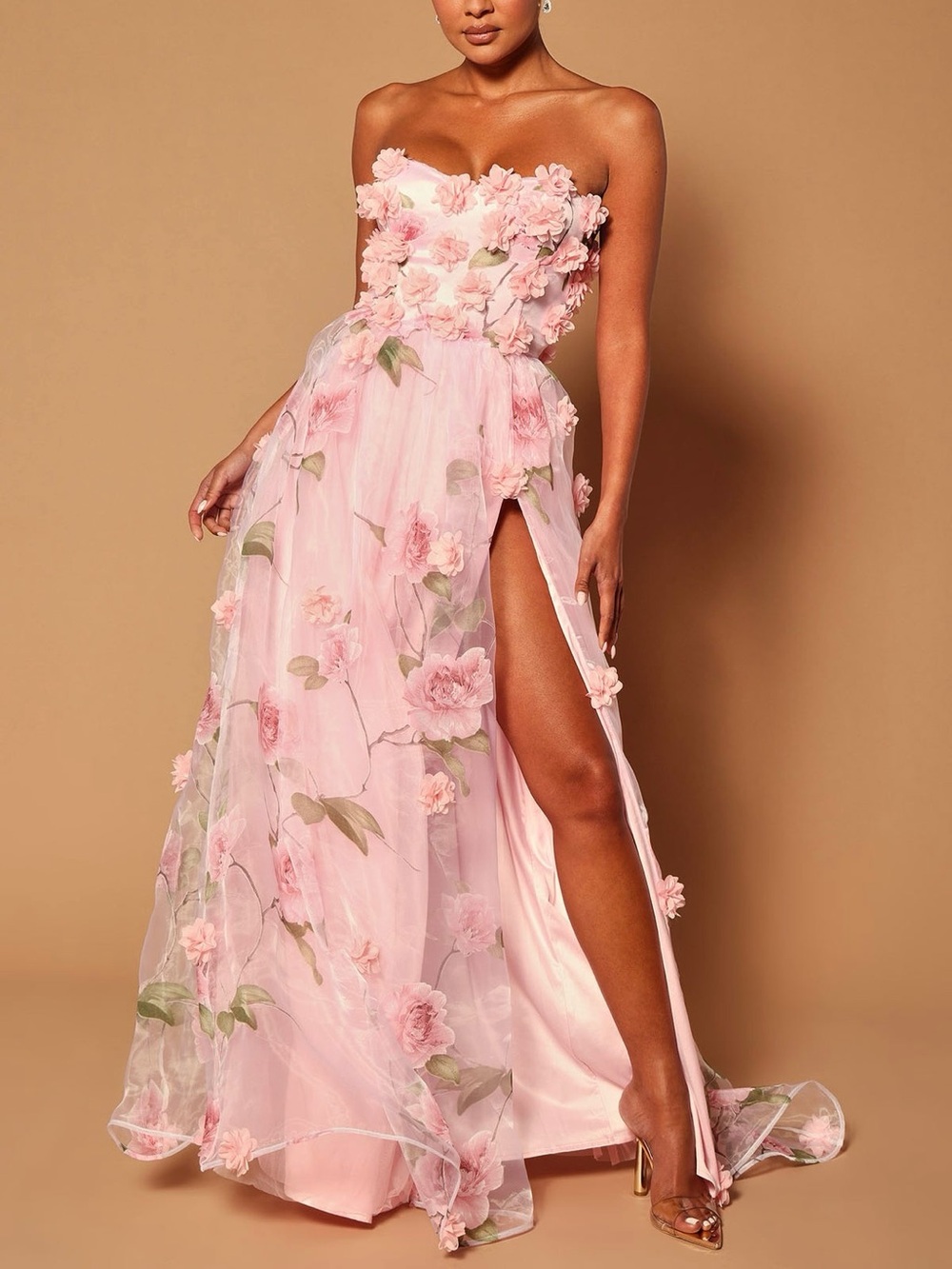NWT✨ | Nova Luxe | Mirabella Pink Floral Applique Strapless Maxi Dress